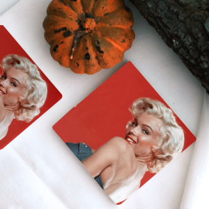 Kırmızı ve Marilyn 4lü Doğal Taş Kare Bardak Altlığı