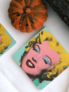 Marilyn'in Renkleri Tasarımlı 4lü Doğal Taş Kare Bardak Altlığı