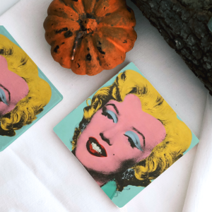 Marilyn'in Renkleri Tasarımlı 4lü Doğal Taş Kare Bardak Altlığı