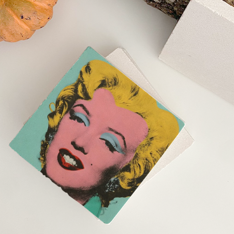Marilyn'in Renkleri Tasarımlı 4lü Doğal Taş Kare Bardak Altlığı