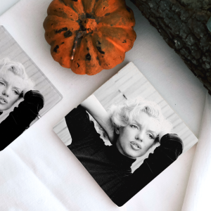 Siyah Beyaz Marilyn 4lü Doğal Taş Kare Bardak Altlığı