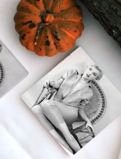 Siyah Beyaz Marilyn Monroe Portre 4lü Doğal Taş Kare Bardak Altlığı