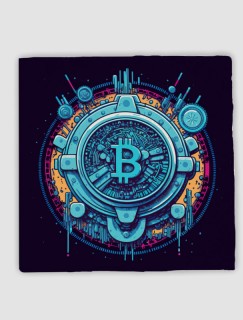 Bitcoin ve Kripto Para Tasarımlı 4lü Doğal Taş Bardak Altlığı