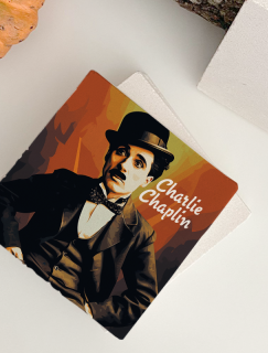 Charlie Chaplin Tasarımlı Doğal Taş Bardak Altlığı