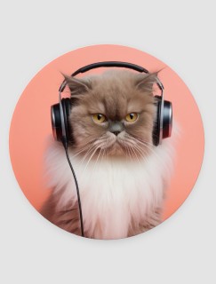 Müzik Tutkunu Kedi Tasarımlı 4lü Yuvarlak Bardak Altlığı