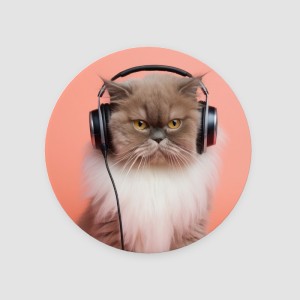 Müzik Tutkunu Kedi Tasarımlı 4lü Yuvarlak Bardak Altlığı