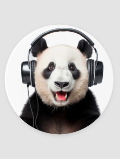 Müzik Tutkunu Panda Tasarımlı 4lü Yuvarlak Bardak Altlığı