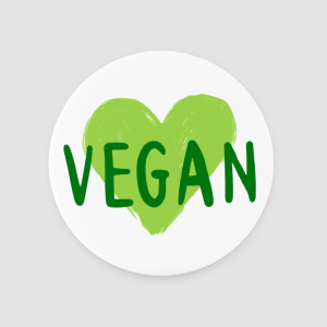 Vegan Yazılı Yeşil Kalp Tasarımlı 4'lü Yuvarlak Bardak Altlığı