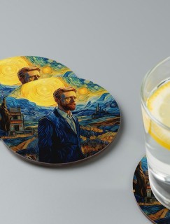 Tablosunun İçinde Van Gogh Tasarımlı 4lü Yuvarlak Bardak Altlığı