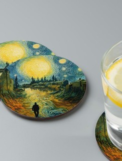 Van Gogh Manzara Tasarımlı 4lü Yuvarlak Bardak Altlığı