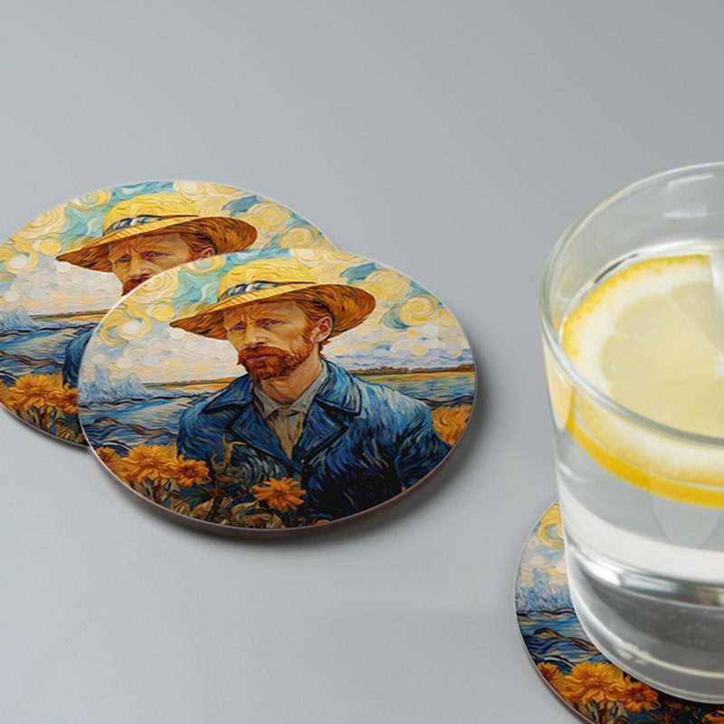 Van Gogh Portrait Tasarımlı 4lü Yuvarlak Bardak Altlığı