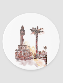 İzmir Saat Kulesi Tasarımlı 4lü Yuvarlak Bardak Altlığı