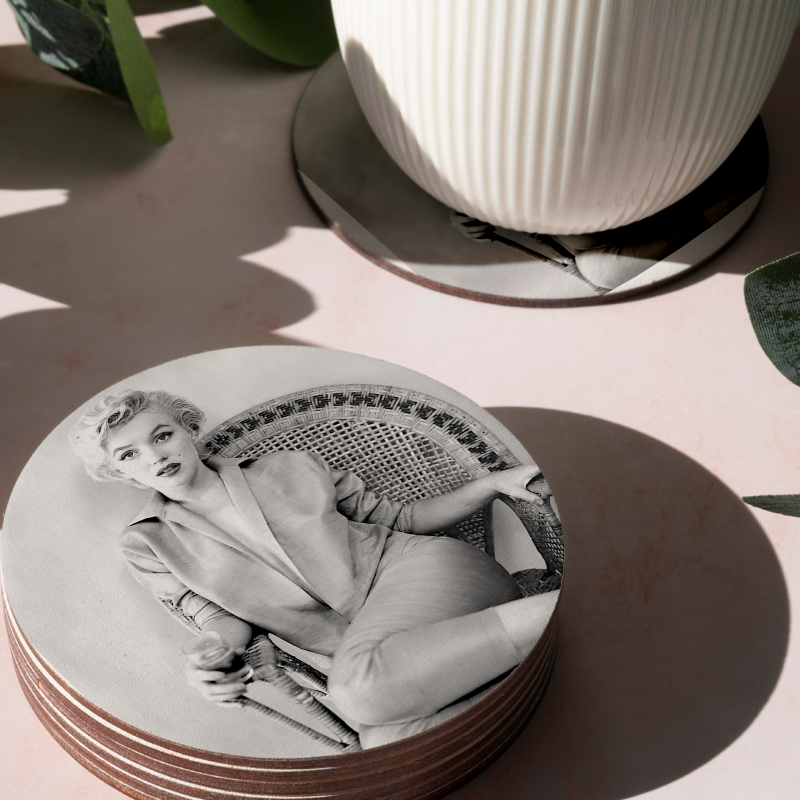 Siyah Beyaz Marilyn Monroe Portre 4lü Yuvarlak Bardak Altlığı